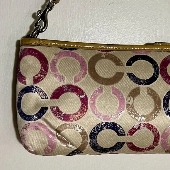 COACH-Beige Sateen Handbag in Gold/Purple Palette - Picture 2 of 5